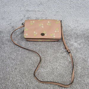 Coach Crossbody Bag Dinky With Floral Bow Print Pink Leather